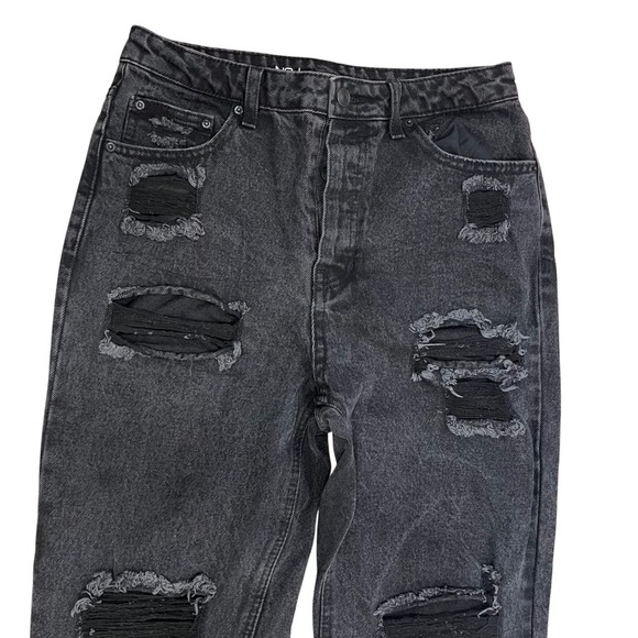 No Boundaries Distressed Black Button Fly High Rise Straight Grunge 90s Jeans 9 - Picture 3 of 11